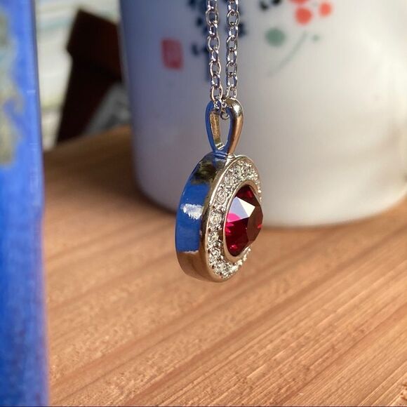 Ruby Halo Necklace with Swarovski Crystals - Picture 9 of 13